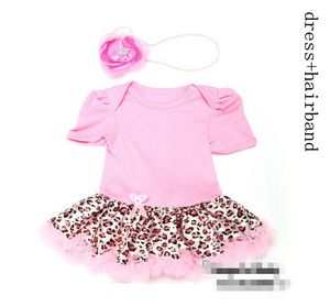 Ny sommar baby flicka nyfödd prinsessa tutu klänning, rosa leopard klänning barn kläder, 3st klänning + 3pcs hårband, 6st / lot