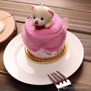 Wholesale towel cake souvenir resale online - 2016 New Lovely Teddy Bear Cake Towel cm mini towel Wedding Christmas Valentines birthday gifts Baby shower favors gift souvenirs