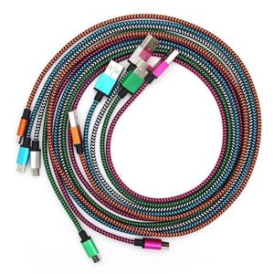 1M 2M 3M Ungebrochener Metallstecker Stoff Nylon Geflecht Micro USB Kabel Ladegerät Kabel für Samsung S6 S5 S4 HTC Android Phone