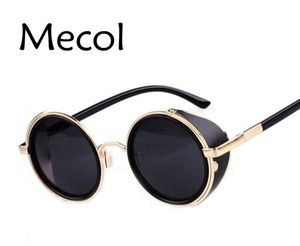 Venta al por mayor-Steampunk Gafas de sol Gafas redondas Gafas hombres Mujeres Visera lateral Lente circular unisex Estilo vintage Punk gafas de sol M027