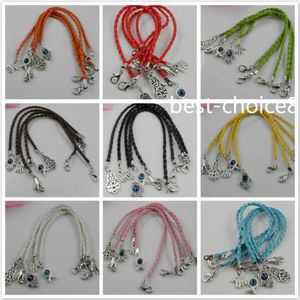 Free Shipping 100pcs Mixed HAMSA HAND Evil Eye String Bracelets Lucky Charms Leather HOT