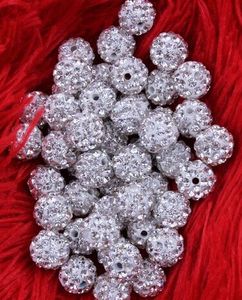 MIC Free Ship 8mm 100pcs / Lot Vit CLEAR Crystal Rhinestones Pave Round Disco Ball Spacer Pärlor Smycken DIY