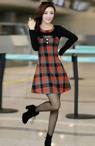 Hot Selling Women's Elegant Dress Vintage Koreansk Plaid Winter Casual Dress Långärmad Vinterbottnar Klänning B9 CB031661