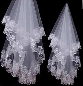 1.5M Long White Ivory Wedding Accessories Bridal Veils One Layer Applique Lace 01