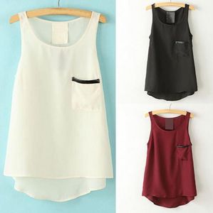 Blusas femininas chiffon tops camisetas transparentes moda sexy senhora cor sólida colete de bolso de couro plus size verão roupas de praia presente