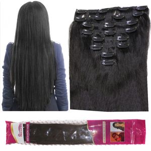 8A 120 g/Lot Clip-in-Echthaarverlängerungen brasilianisches glattes 8 Stück/Set 1B natürliches schwarzes gewelltes lockiges Haar