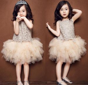 Girl Tutu Dress Girls Lace Princess Dresses Baby Kids Clothes Floral Hollow Sleeveless Dress Summer Korean Style Vest Dressy Champagne