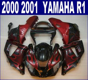 Set carrozzeria ABS per YAMAHA 2000 2001 YZF R1 kit carenatura YZF1000 00 01 fiamme rosse in carene nere RQ27 + 7 regali