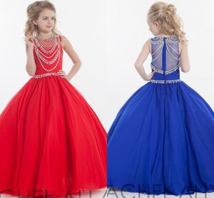 Hot Sales Red Royal Blue Girls Pageant Dresses Jewel Ball Gown Floor Length Rachel Allan Evening Dresses For Wedding HY1130