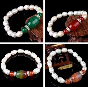 Varmförsäljning! New Fashion Ellipse Natural Pearl Armband Agate Pearl Charm Armband Bröllop Smycken Blandad Order 10st