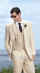 New Arrivals Two Buttons Beige Groom Tuxedos Notch Lapel Groomsmen Best Man Wedding Prom Dinner Suits (Jacket+Pants+Vest+Tie) G5016