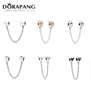 Dorapang 100% 925 Sterling Silver Love Clear CZ Säkerhetskedja Charm Pärla Collocation Bracelet DIY Bangle Factory Partihandel