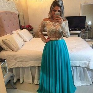 New 2016 Lace Sheer Neck Vestido Longo Elegant Party Long Sleeve Dubai Evening Dresses Chiffon Lace Formal Dubai Kaftan Abaya Prom Gowns d17