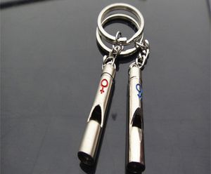 Ny ankomst mode cylindrisk whistle nyckelkedja charmiga nyckelringar par nyckelkedja blixt ljus metall nyckelring ring gåvor varmförsäljning