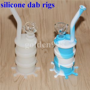 Hookahs Folded Portable Silicon Water Bong Splat Bottom Silicone Dab Riggar med glasskål nedstammar