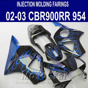 ABS Fairing Kit för Honda Injection Golding CBR900RR 954 2002 2003 CBR 900RR Blue Flames Black High Grade Fairings CBR954 02 03 YR93