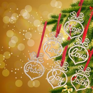Christmas Wooden Hanging Ornament Craft Decoration Peace Faith Hope Love Noel Joy For Christmas Tree 6PCS/Lot