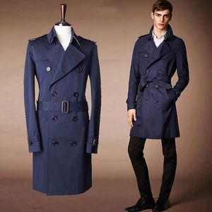 Fall-Hot New 2015Fashion Brand Trench Coat Mens Double-Breasted Males Coats And Jackets with Belt 2 Color Beige/ Navy Size M-XXL
