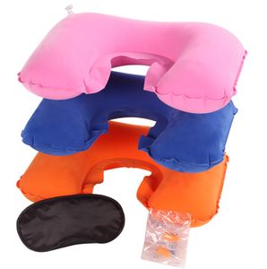 100pcs/lot Portable Travel Set Inflatable U Shape Air Pillow 3 in 1 Neck Rest Eyeshade Earplug Free shipping by DHL