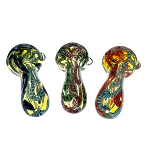 3.7-Inch Fumed Inside-Out Stripe Frit Smoking Spoon Pipe with Left-Side Carb Hole - Unique Design