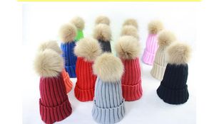 Vinter Stickad Beanie Hat Med Fur Ball Kvinnor Huvudbonad Lady Girl Casual Pom Hat Fri frakt