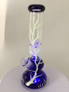 unique glass bongs glow in the dark with Diffused Downstem dab rigs UV Luminous bong with 18.8mm joint oil rigs GID01