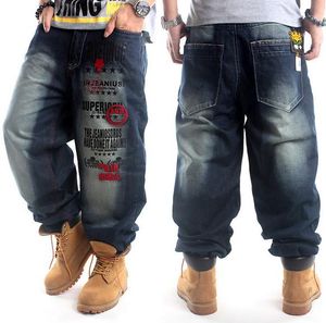 New Plus Size hip hop baggy jeans men Letter Print hip hop dance pants Skateboard Jeans Loose Style most popular jeans for men