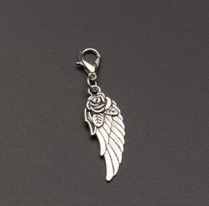 50st Tibetan Silver Alloy Wings Floating Lobster Clasps Charm Hängen för smycken som gör resultat