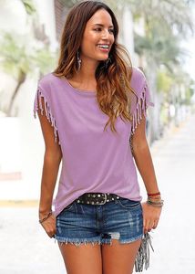 패션 대형 여름 여성의 티셔츠 라운드 넥 짧은 소매 티셔츠 술 바지 코튼 솔리드 여성 티셔츠 티셔츠