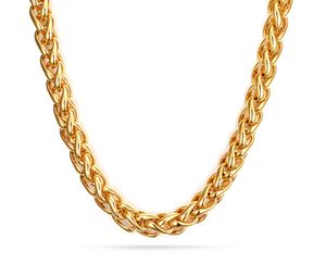 Enastående toppsäljande guld 7mm rostfritt stål Twisted Wheat Braid Curb Chain Necklace 28 