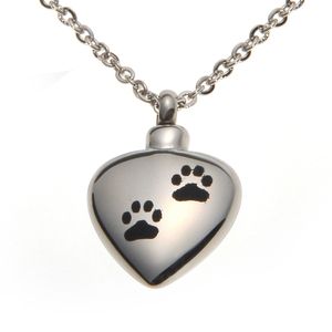 Stainless Steel Pet Dog/Cat Paw Waterproof Cremation Urn Necklace Ash Memorial Jewelry with gift bag and chain