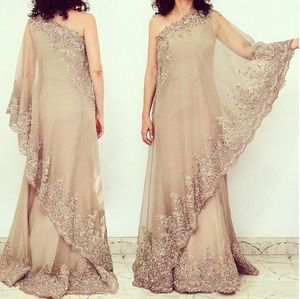 Elegant spets applique mor till bruden klänningar en axel chiffong klänningar kväll bär arabisk mor till brudgummen klänning