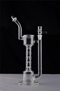 Transparent grön mörkgrön hookah tunn hals rakt dubbel bubbla glas vattenrör återvinningsolja Rigar Bong Rökning Pipes Hookahs 2 Funktion