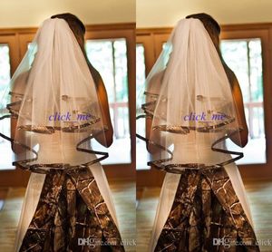 Camo Wedding Veil med applikationer CAMB EXTED WEDDING ACCESOORAGARE Huvudbåge Elbow Längd Custom Made