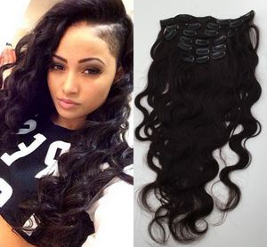 Unprocessed Virgin Peruvian Clip In Body Wave Hair Extension 7pcs/set 120g Full Head Set Peruvian Cilp In Human Hair Extensions