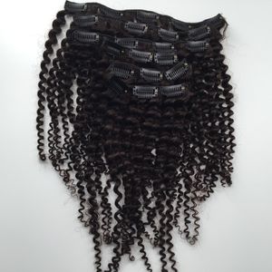 novo estilo virgem brasileira grampo de cabelo encaracolado de trama na onda Kinky tece não transformados pretas naturais extensões humanos cor pode ser tingido 7pcs 1set