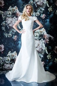 Abito da sposa modesto a sirena in taffettà vintage semplice con maniche ad aletta Abiti da ricevimento informali rustici country semplici Abiti da sposa con maniche lds