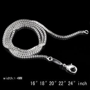 Посеребренная Box цепь ожерелье, 1.4mm * 16 дюймов ~ 24 дюймов Ярких цветов серебро Чистовые Цепи 20шт / много