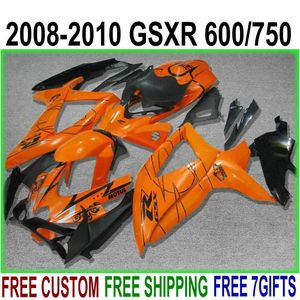 7 kit carenatura omaggi per SUZUKI GSXR750 GSXR600 2008-2010 K8 K9 set carene nero arancione GSX-R600 / 750 08 09 10 VE57