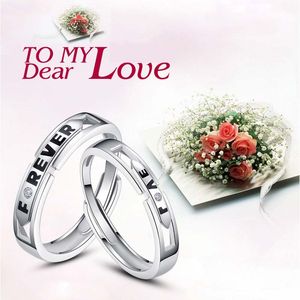 Engagement Wedding 925 Sterling Silver Adjustable Size Ring Couple Rings Heart Crown Crystal Rings Free Shipping