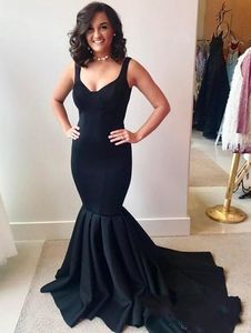 Simple Black Mermaid Evening Ocn Dress 2018 V-neck Prom Dresses Formal Celebrity Party Gown Fitted Evening Gowns Plus Size