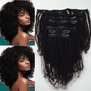 Brazilian Kinky Curly Clip In Remy Human Hair Extension 100%Virgin Human Hair Wefts Brazilian Weaves Natural Black 7pcs/set Cheap