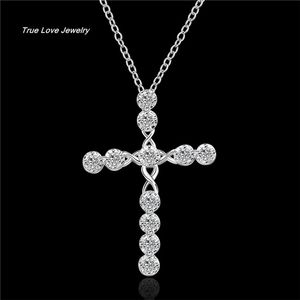 Hermosos Colgantes al por mayor-Hermoso diseño plata esterlina Swiss CZ Diamond Cross Colgante Collar Joyería de moda Regalo de boda