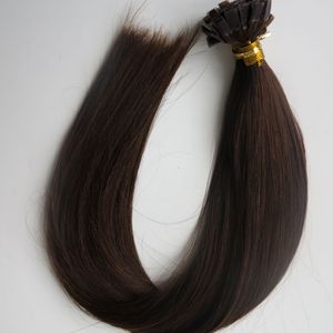 200g 1 Takım = 200 Strands Ön Gümrük Düz Ucu Saç Uzantıları 18 20 22 24 inç # 4 / Koyu Kahverengi Brezilyalı Hint Keratin İnsan Saç