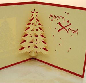 Pop Up Invitations Greeting Cards 3D Handmade Merry Christmas Party Postcards Xmas Tree Paper Festive Supplies