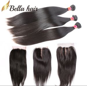 SALE Hair Weaves with Closure Indisch Peruanisch Malaysisch Brasilianisch Unverarbeitete Reine Haarverlängerungen Schwarz Seidige Gerade Bündel Deal Bella Hair Julienchina