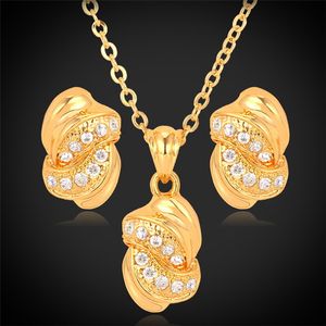 18K Real Gold Plated Choker Necklaces Pendants Stud Earrings Jewelry Gifts Set Rhinestone Jewellery For Women
