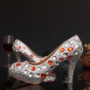 الفضة الكريستال امرأة عالية الكعب أحذية حجر الراين المرأة مساء الرقص اللباس أحذية السيدات الكعوب الخنجر أحذية sapatos femininos