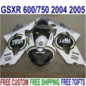 Vendita calda Kit carenatura per SUZUKI GSXR600 GSXR750 2004 2005 set aftermarket K4 GSX-R600 / 750 04 05 bianco nero LUCKY STRIKE carenature U41J