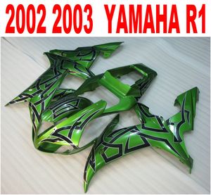 Injektionsgjutning Ny eftermarknad för Yamaha Fairings YZF-R1 2002 2003 Green Black Plastic Fairing Kit YZF R1 02 03 HS41